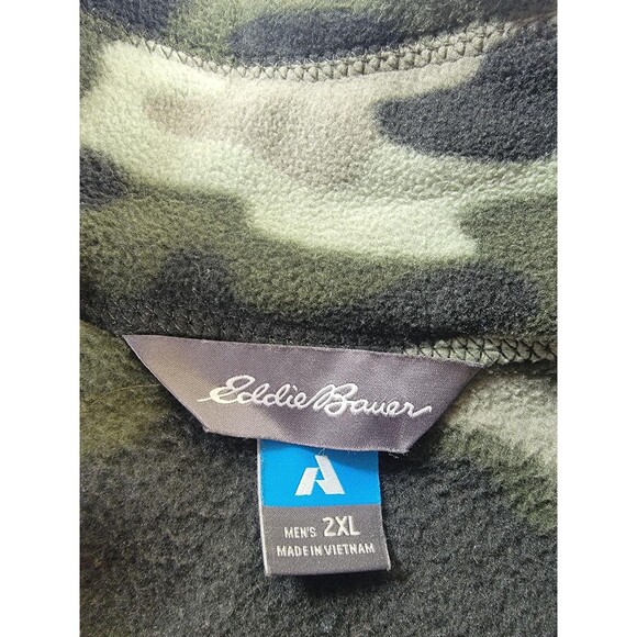 Eddie Bauer First Ascent Pullover Mens 2XL Green Camo Fleece Quarter Zip Pocket - Picture 2 of 12